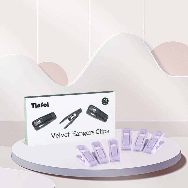Tinfol Velvet Hanger Clips  24Pcs Pants Hangers Velvet Clips  Large Opening Clip Strong Finger Flocked Clips Perfect for Use with Thin Velvet Hangers  Light Purple - Image 5